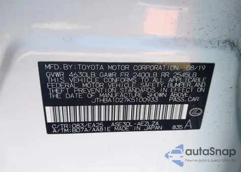 2019 Lexus Is 300 from USA, damaged, VIN JTHBA1D27K5100933